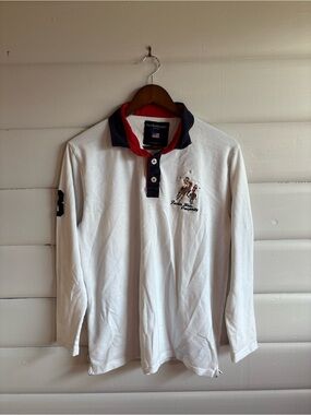 Polo Ralph Lauren Rugby Shirt XXL White Long Sleeve Embroidered Equestrian
